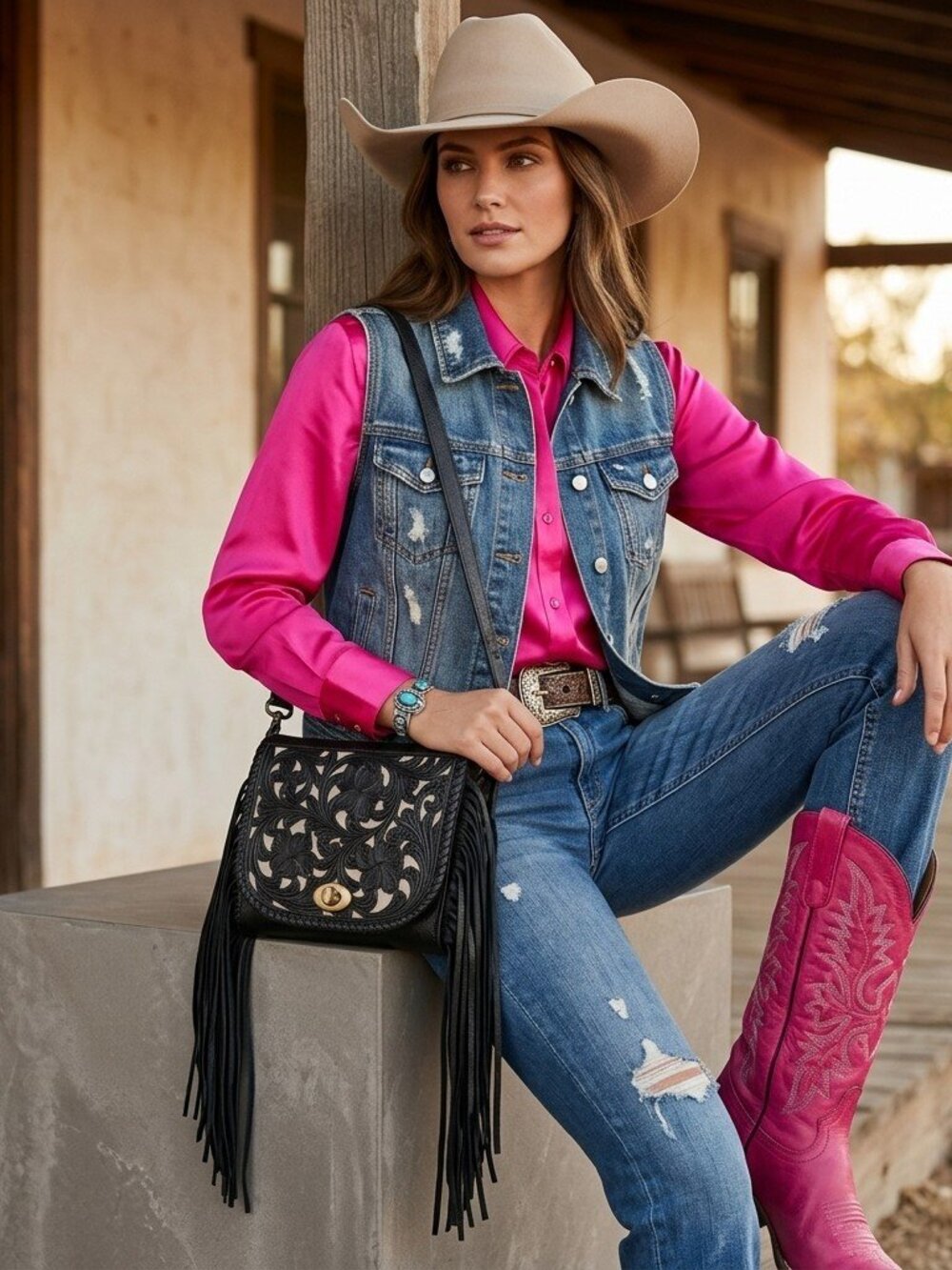 American Darling Boho Noir Fringe Crossbody Satchel